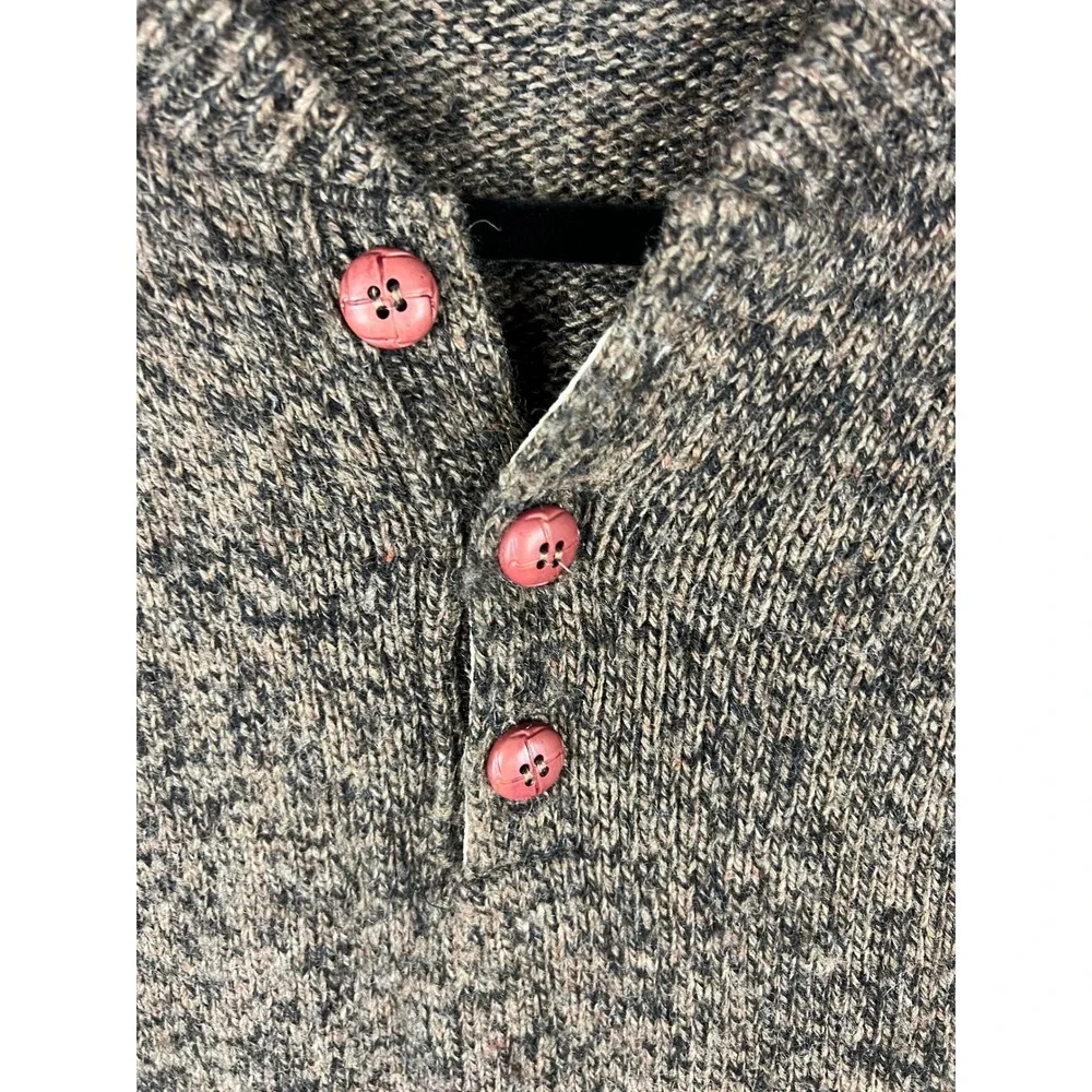 Mens Fisherman Sweater Brown Wool Blend Coastal Preppy Henley Size 46